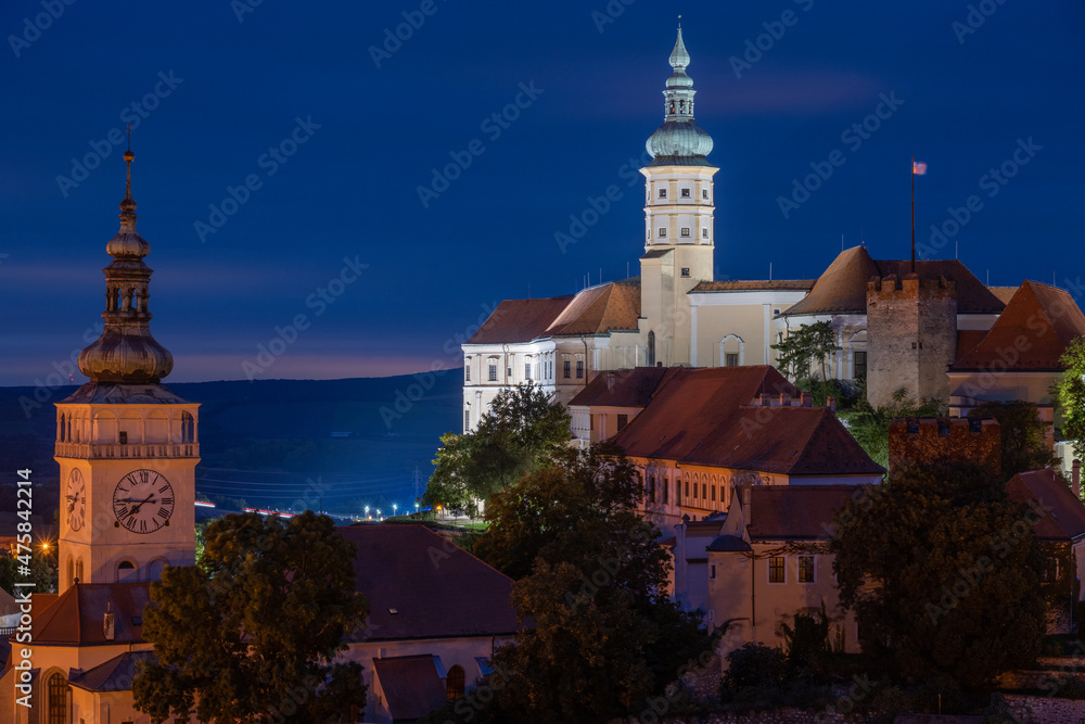 view on Mikulov old town at evening in Moravia region in Czech republic