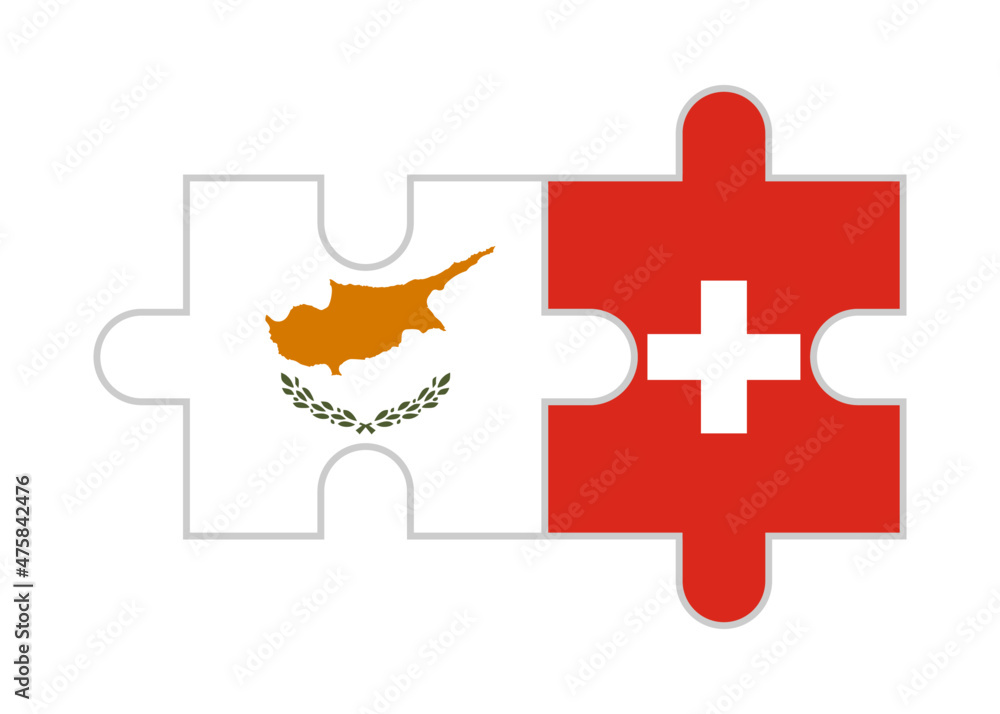 puzzle pieces of cyprus and switzerland flags. vector illustration isolated on white background puzzle pieces of cyprus and switzerland flags. vector illustration isolated on white background