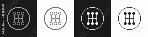 Set Gear shifter icon isolated on black and white background. Manual transmission icon. Vector