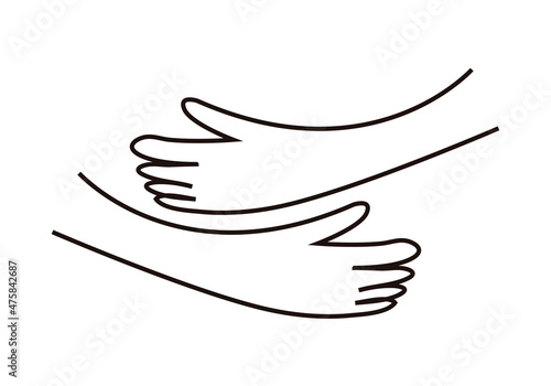 Icono negro de abrazo en fondo blanco.