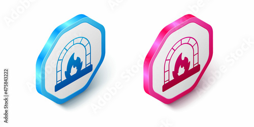 Isometric Blacksmith oven icon isolated on white background. Hexagon button. Vector