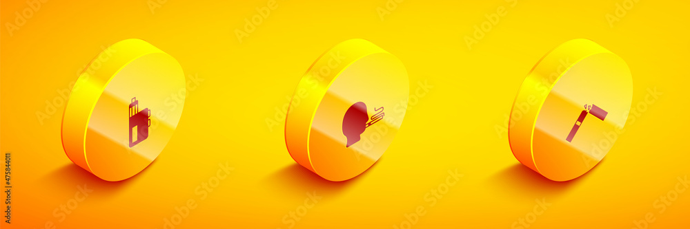 Set Isometric Vape mod device, Man smoking cigarette and Broken icon. Vector Set Isometric Vape mod device, Man smoking cigarette and Broken icon. Vector