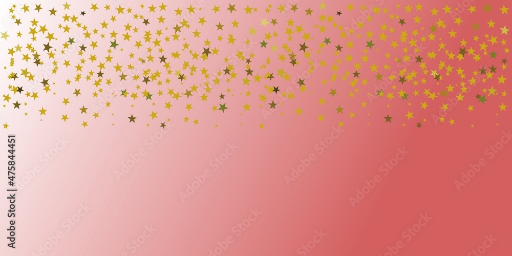 Frame of golden stars on pink gradient background vector, shiny starry pattern, wide horizontai vector illustration
