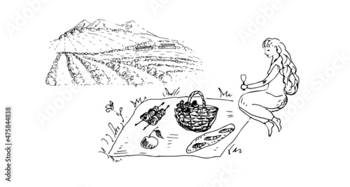 Wallpaper Mural Picnic in the background of nature. Vector illustration. Torontodigital.ca