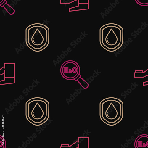 Set line Water tap, Waterproof and Chemical formula for H2O on seamless pattern. Vector