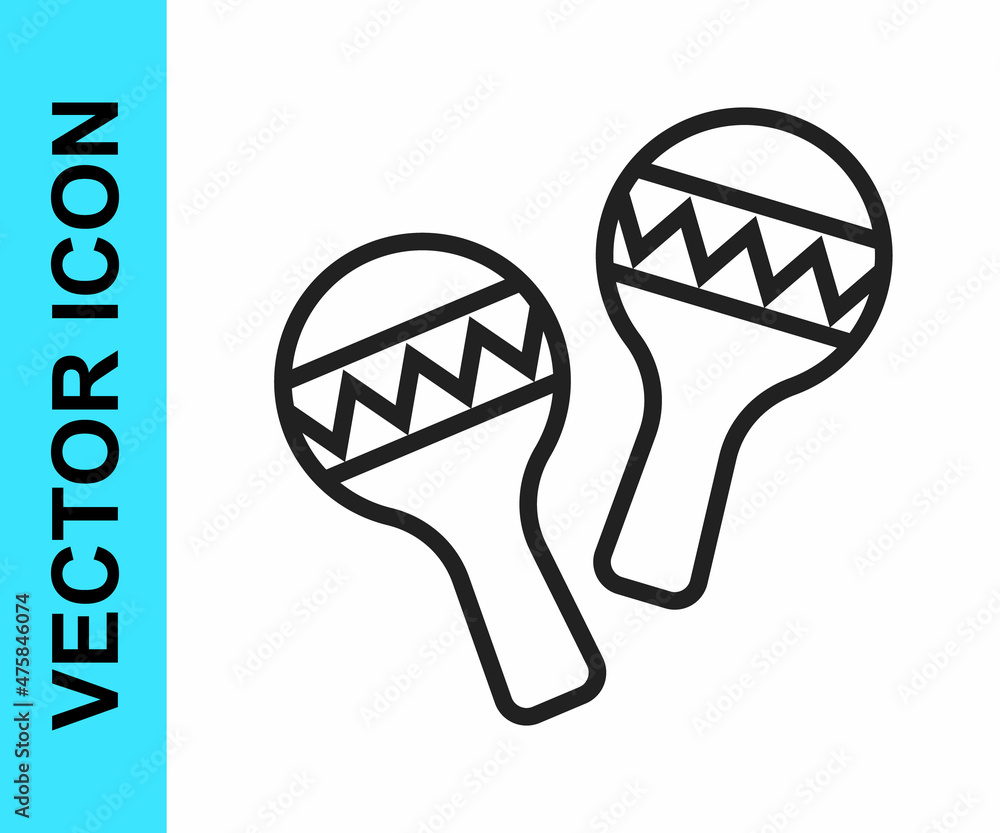 Black line Maracas icon isolated on white background. Music maracas instrument mexico. Vector