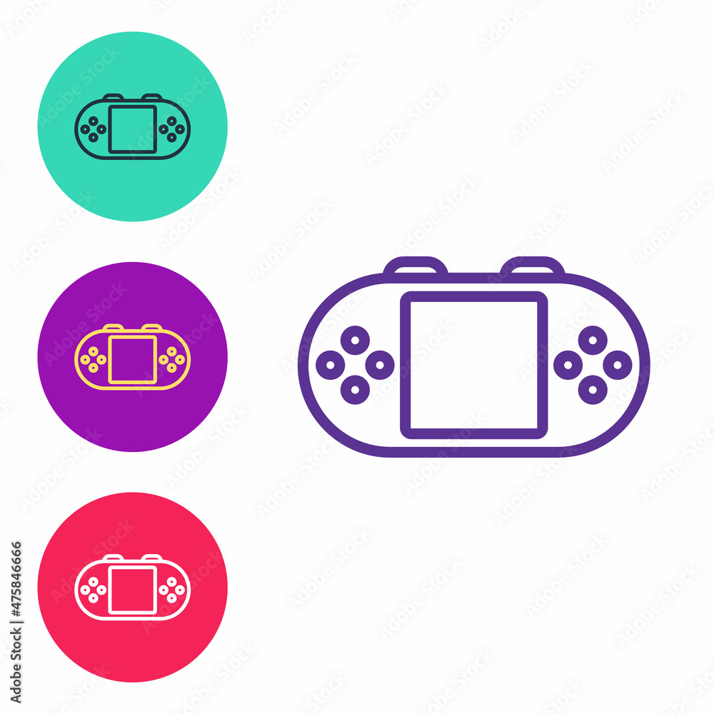 Set line Portable video game console icon isolated on white background. Handheld console gaming. Set icons colorful. Vector Set line Portable video game console icon isolated on white background. Handheld console gaming. Set icons colorful. Vector