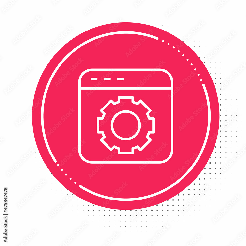 White line Browser setting icon isolated on white background. Adjusting, service, maintenance, repair, fixing. Red circle button. Vector White line Browser setting icon isolated on white background. Adjusting, service, maintenance, repair, fixing. Red circle button. Vector