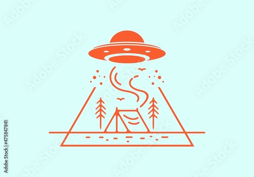 Alien camp area line art illustration