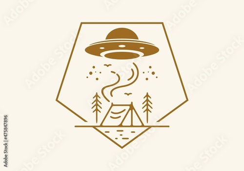 Alien camp area line art illustration