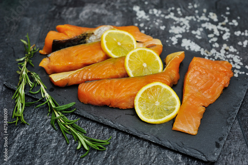 Fresh raw salmon steak with ingredient prepared for cooking