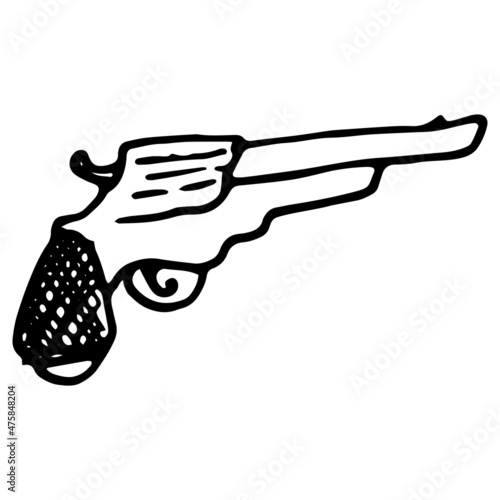 revolver icon. Vintage vector illustration in doodle style vintage gun with an isolated line of black ink.