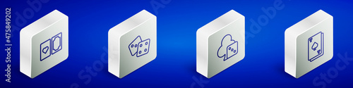 Set Isometric line Deck of playing cards, Game dice, and Playing with spades icon. Vector