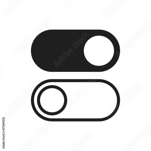 On and off switch buttons without inscriptions. Simple monochrome flat design. Isolated vector illustration