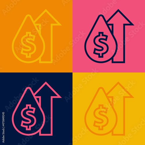 Pop art line Oil price increase icon isolated on color background. Oil industry crisis concept. Vector