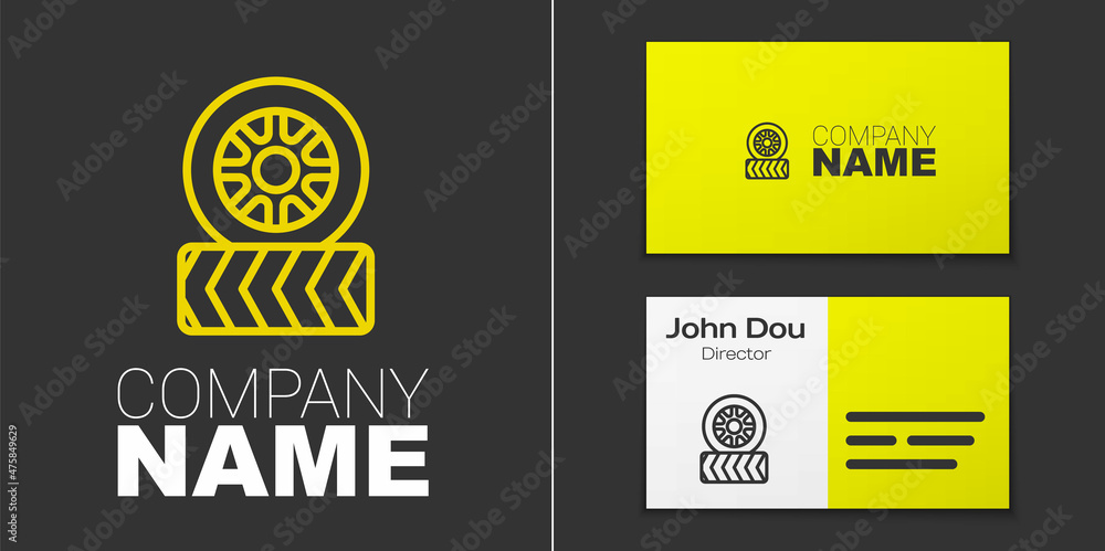 Fototapeta premium Logotype line Car tire wheel icon isolated on grey background. Logo design template element. Vector