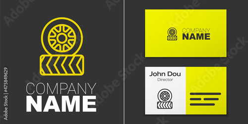 Logotype line Car tire wheel icon isolated on grey background. Logo design template element. Vector