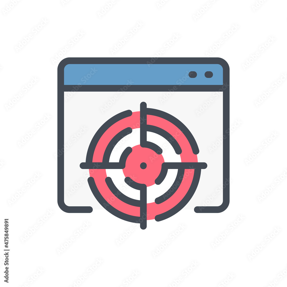 Website with target audience search color line icon. Web page with target vector outline colorful sign. Website with target audience search color line icon. Web page with target vector outline colorful sign.