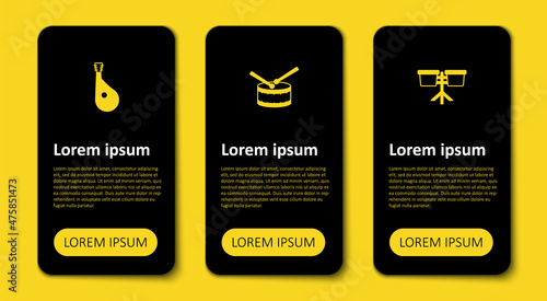 Set Bongo drum, Drum with sticks and Bandura. Business infographic template. Vector