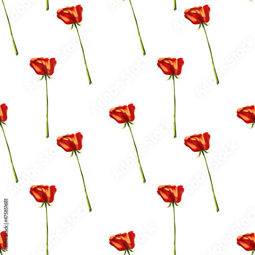 Fototapeta Naklejka Na Ścianę i Meble -  Seamless pattern with red flower on white background. Different botanical elements in digital. There are purple flowers. For textiles and packaging, wallpaper and scrapbooking. Spring template