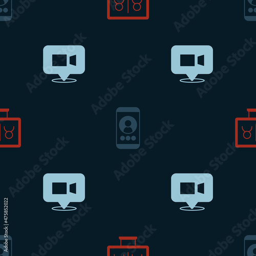 Set Video chat conference, and on seamless pattern. Vector