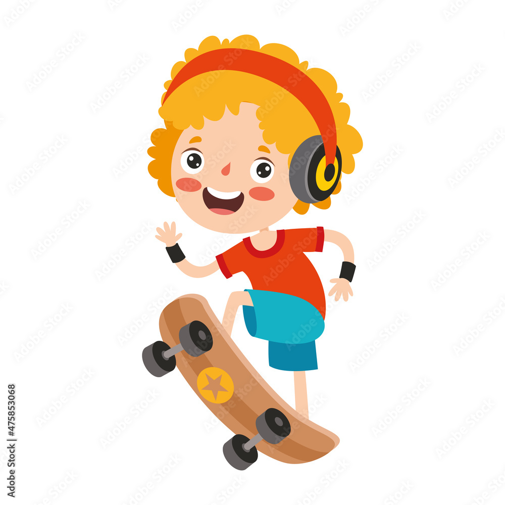 Cartoon Illustration Of A Kid Playing Skateboard Cartoon Illustration Of A Kid Playing Skateboard