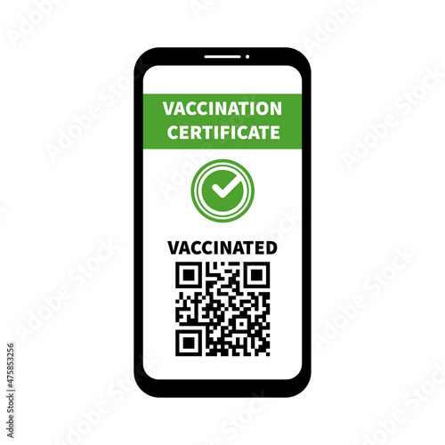 Vaccination certificate on a phone. Vector smartphone with qr code