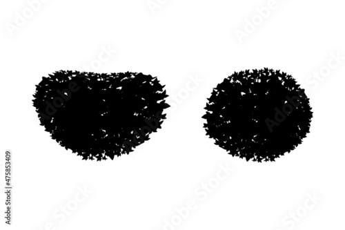 Set of monochrome silhouette of shrubs and trees. Decorative design element in black and white colors.Horizontal panorama with thicket of  garden plants.