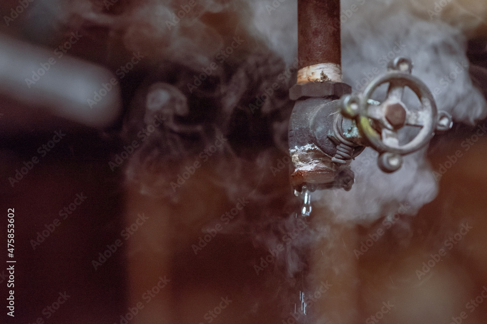 Broken valves leaking water and vapor Stock Photo Adobe Stock