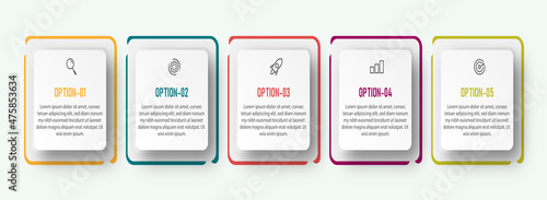 Infographic design for business concept. Can be used for info graphics, flow charts, presentations, web sites, banners, label template with icons. 5 options or steps.
