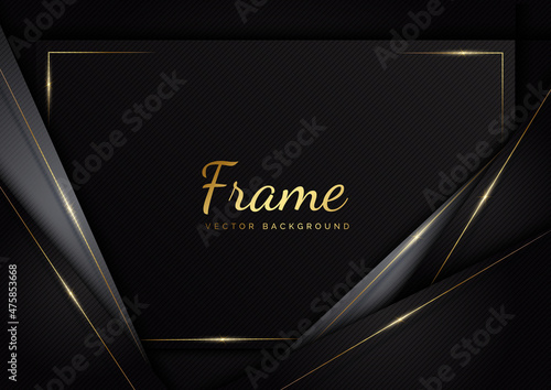 Abstract template black and grey geometric oblique with golden line layer on black background. Luxury style.