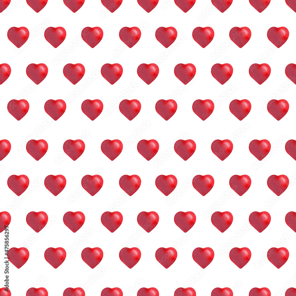 Watercolor seamless pattern with stars, balls and hearts in a strict and free geometric order Watercolor seamless pattern with stars, balls and hearts in a strict and free geometric order