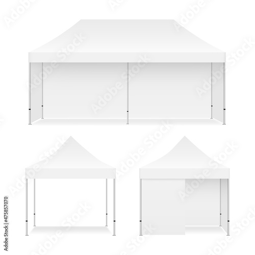 Outdoor Canopy Tent, Rectangular and Square Mockup, Isolated on White Background. Vector Illustration