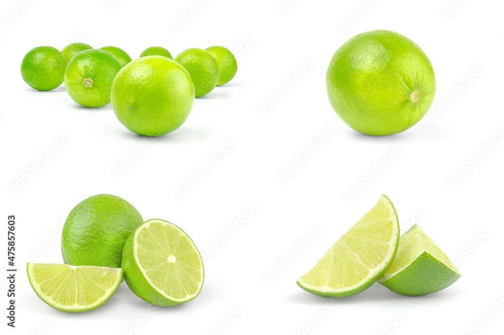 Set of limes on a white background cutout