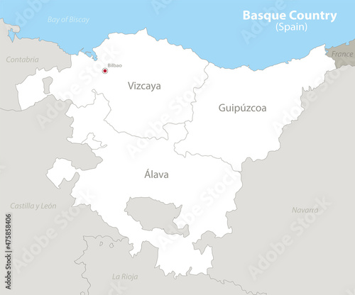 Basque Country (Spain) map, neighboring states and provinces with names vector