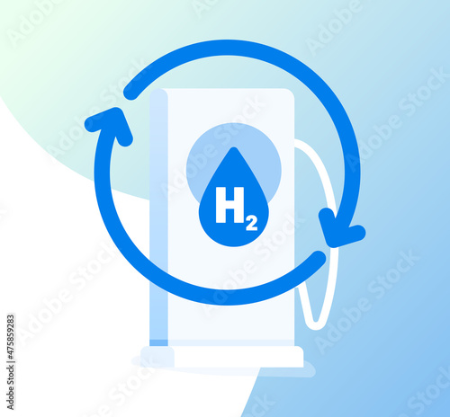 H2 gas station vector icon. Renewable energy source. Water drop with two round arrows on the fuel dispencer. Minimal illustration. Simple symbol.