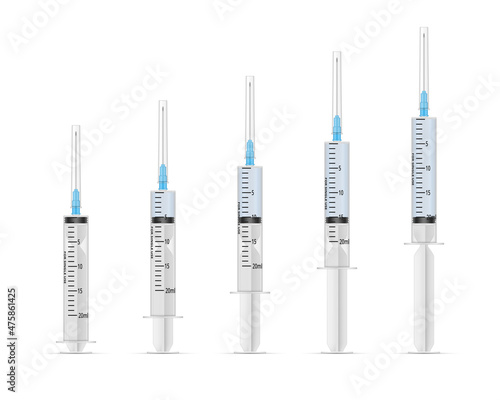 Filling injection syringe collection realistic vector set medical syringes empty and filled