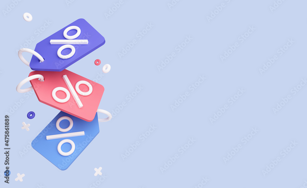 Discount coupon for online shopping and purchases. Banner template with an empty copy space. Mockup. 3D Rendering. Blue Discount coupon for online shopping and purchases. Banner template with an empty copy space. Mockup. 3D Rendering. Blue