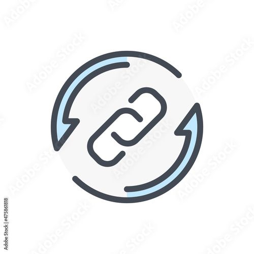 Change link color line icon. Chain with rotating arrows vector outline colorful sign.