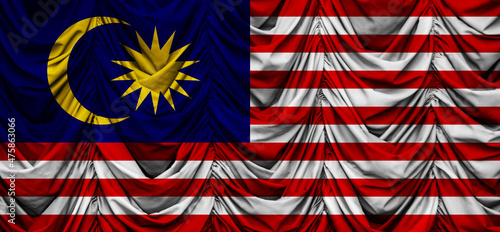 Malaysia flag on wavy drape. 3D illustration