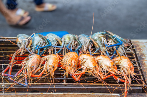 Gourmet shrimp and prawns straight from the grill at a street Market