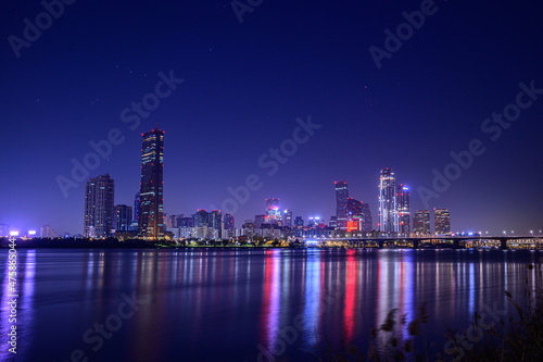 Cityscape night view of Yeouido  Seoul at sunset time