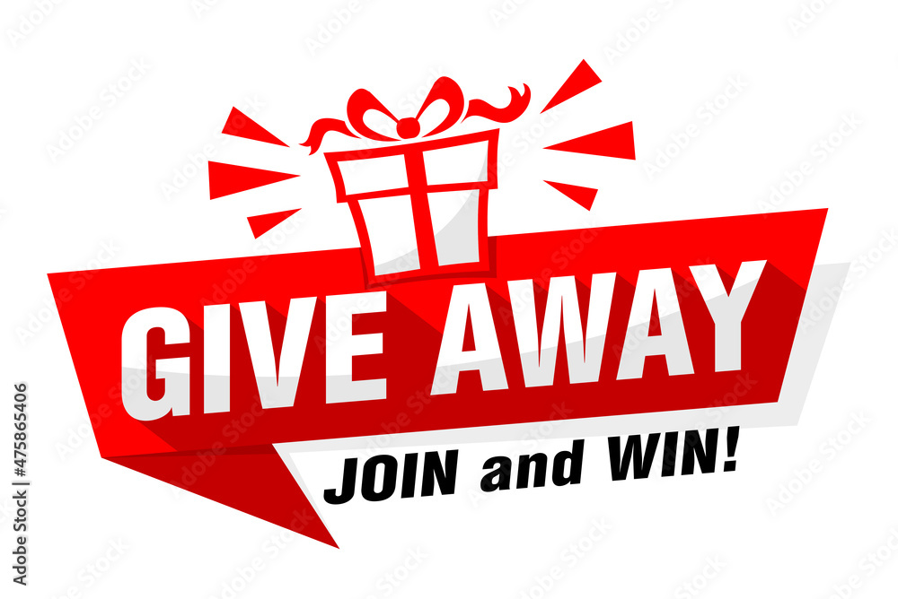 Giveaway red banner announcement of competition with present in social media. Vector sticker on transparent background Giveaway red banner announcement of competition with present in social media. Vector sticker on transparent background