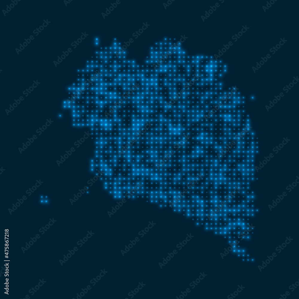 Ko Pha Ngan dotted glowing map. Shape of the island with blue bright bulbs. Vector illustration.