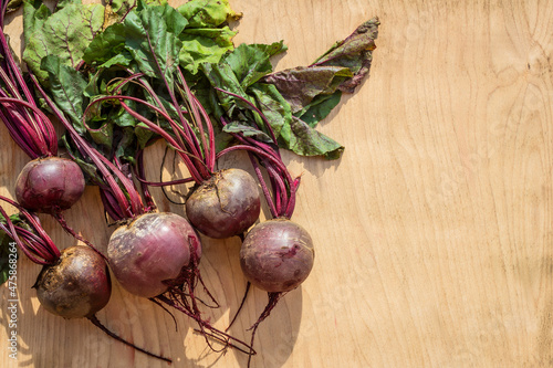 Young beets on a wooden table. Beets from the garden.