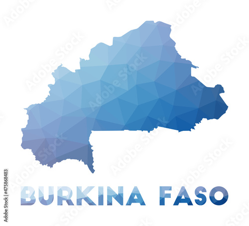 Low poly map of Burkina Faso. Geometric illustration of the country. Burkina Faso polygonal map. Technology, internet, network concept. Vector illustration.