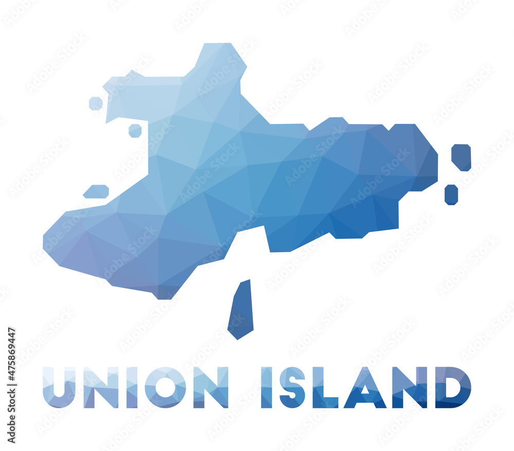 Low poly map of Union Island. Geometric illustration of the island. Union Island polygonal map. Technology, internet, network concept. Vector illustration.