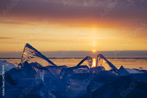 Obraz na plátně Baikal ice on sunrise
