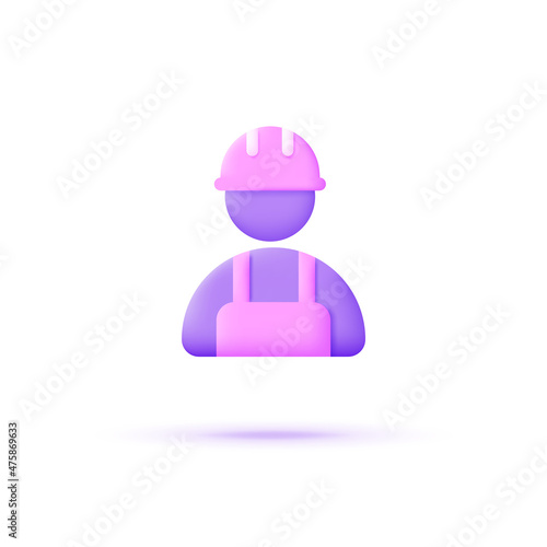 3d Construction worker icon isolated on white background. Builder icon.