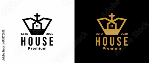 King Queen Crown House Cross Real Estate Building Apartment Premium Elegant Luxury logo design